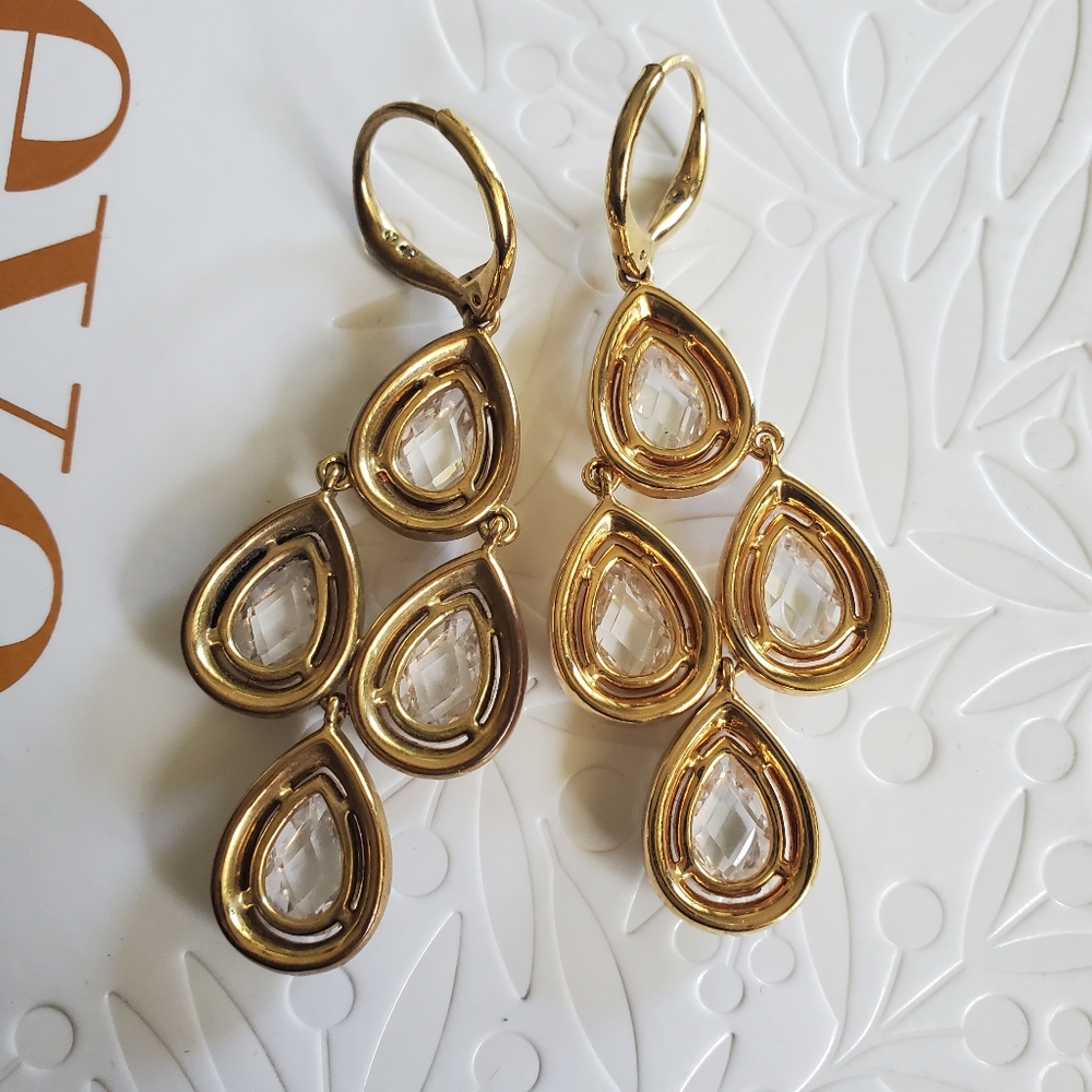 Gold/crystal chandelier earrings - Picture 3 of 5